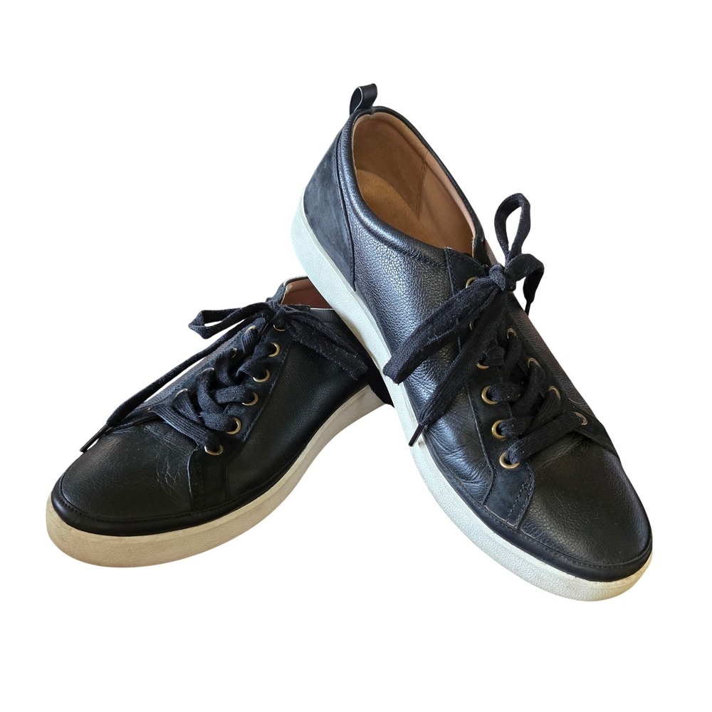 Vionic Winny Classic Chic Black Leather Suede Low Top Sneakers Womens 12/13 Wide